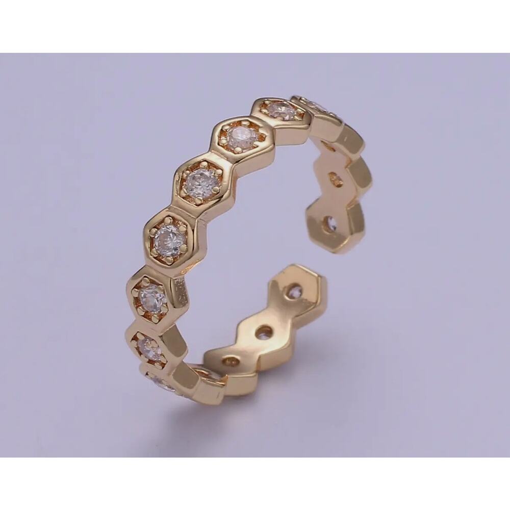18K Gold Hexagon Filled CZ Adjustable Band